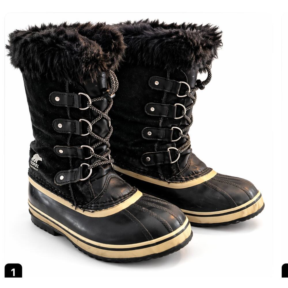 Sorel Joan of Arctic Snow Boots Black Waterproof Fur Womens Size 5